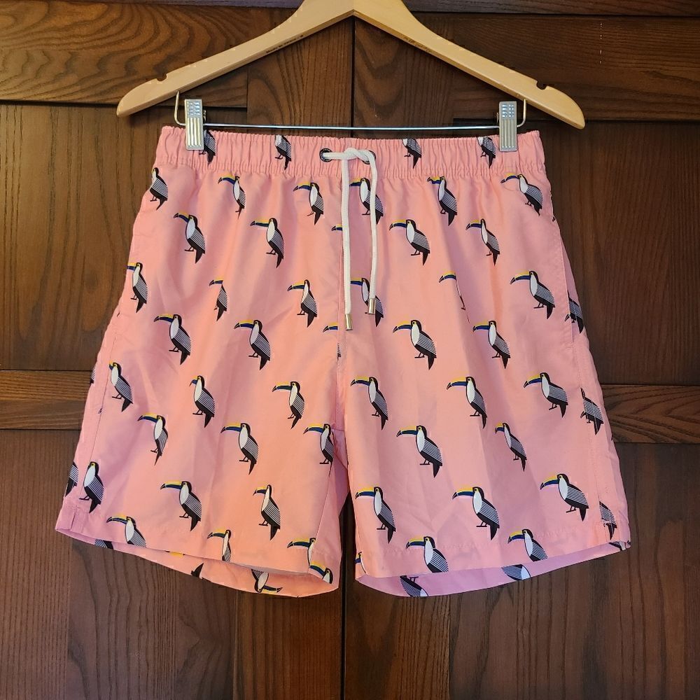 Frank's Australia Swim Trunks Pink Toucan Print Size Medium